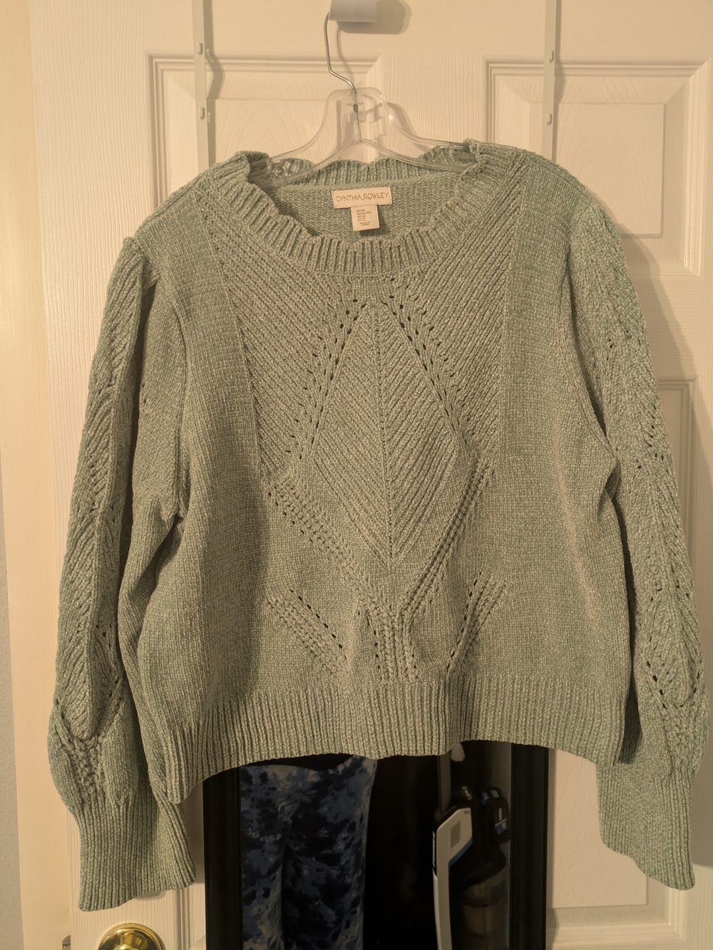 Cynthia Rowley Sage Green Chenille Cropped Crewneck Sweater